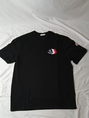 Moncler Black Short Sleeve Tee with Tricolor Logo Patch